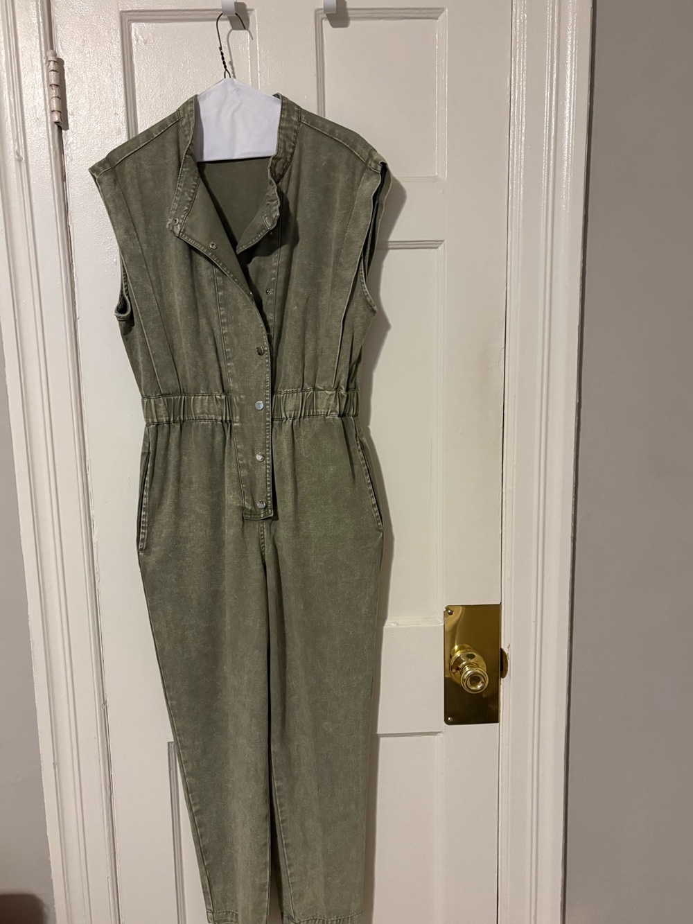 Sleeveless Olive Utility Jumpsuit with Elastic Waist